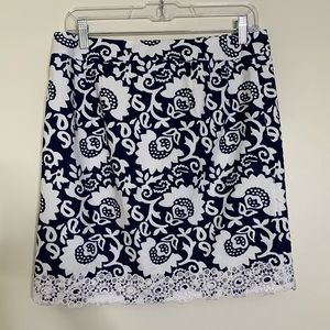 Talbots Cotton Blue White Lace Hem Mini